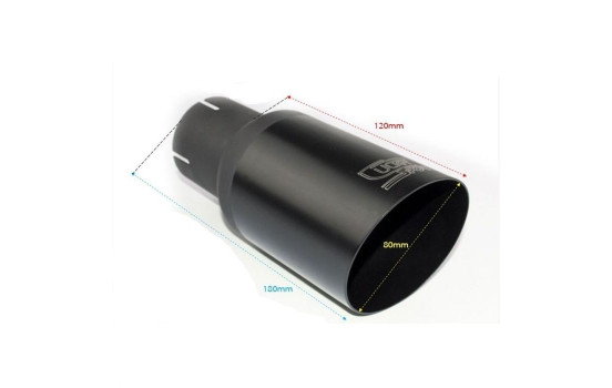 Ulter Sport Exhaust Tip - Round 80mm Angled - Length 180mm - Assembly ->55mm - Black Stainless Steel, Image 2