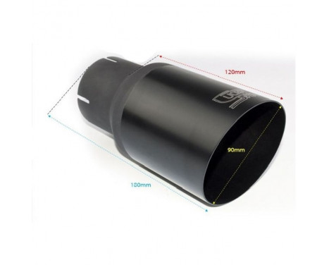 Ulter Sport Exhaust Tip - Round 90mm Angled - Length 180mm - Assembly ->55mm - Black Stainless Steel, Image 2