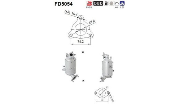 Diesel particulate filter, exhaust system FD5054 AS