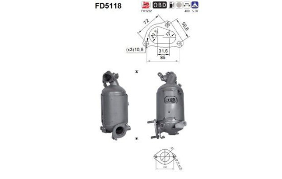 Diesel particulate filter, exhaust system FD5118 AS