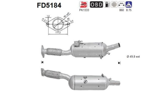 Diesel particulate filter, exhaust system FD5184 AS