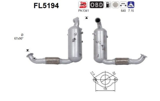 Diesel particulate filter, exhaust system FL5194 AS