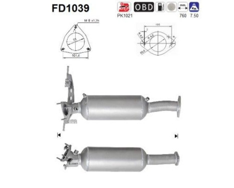 Soot/Particulate Filter, exhaust system FD1039 AS