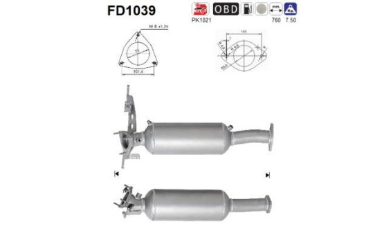 Soot/Particulate Filter, exhaust system FD1039 AS
