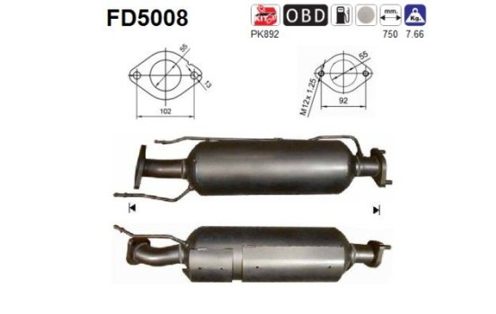 Soot/Particulate Filter, exhaust system FD5008 AS