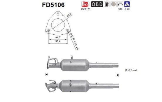 Soot/Particulate Filter, exhaust system FD5106 AS