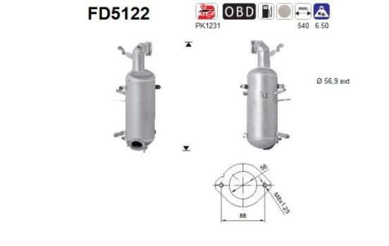 Soot/Particulate Filter, exhaust system FD5122 AS