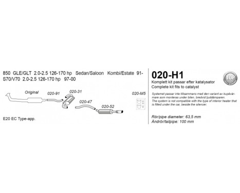 Simons exhaust suitable for Volvo 850/S70/V70 1991-2000, Image 2