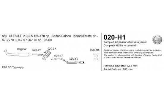 Simons exhaust suitable for Volvo 850/S70/V70 1991-2000, Image 2
