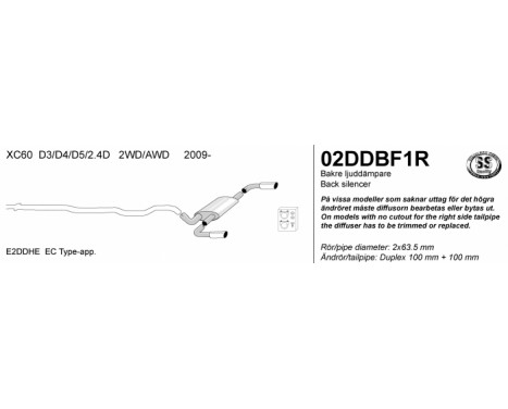 Simons exhaust suitable for XC60 D3, 2.4D, D5, Image 2