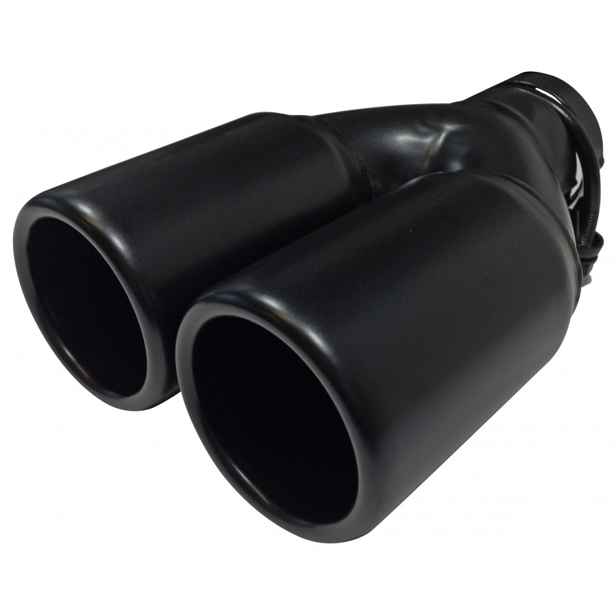Black Exhaust Tip Twin Round 76mm Steel - 9 inches / Inlet Dia. 45-60mm