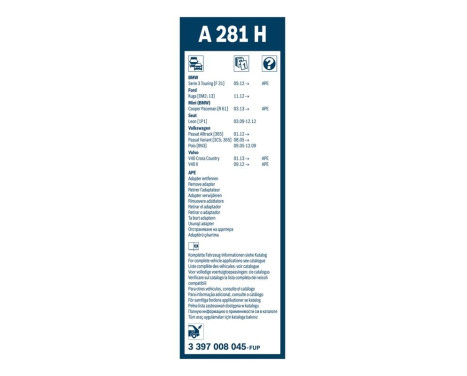 Ensemble de réduction d'essuie-glaces Bosch avant + arrière A088S+A281H, Image 10