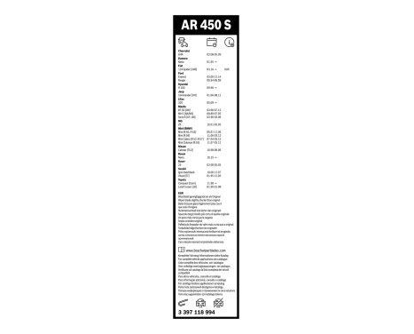 Essuie-glaces Bosch Aerotwin AR450S - Longueur : 450/450 mm - jeu de balais d'essuie-glace pour, Image 3