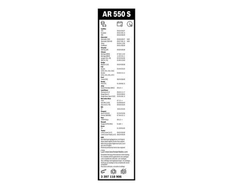 Essuie-glaces Bosch Aerotwin AR550S - Longueur : 550/530 mm - jeu de balais d'essuie-glace pour, Image 9