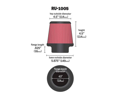 K&N universellt koniskt filter 114mm anslutning, 149 mm botten, 114mm topp, 114 mm höjd (RU-1005), bild 2