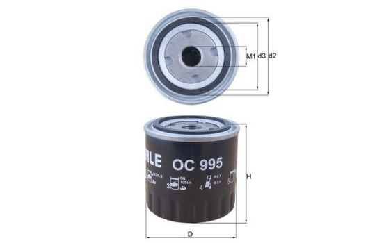 Oil Filter OC 995 Mahle, Image 2
