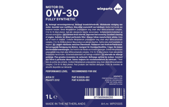 Motor oil Winparts GO! 0W30 C2 1L, Image 2