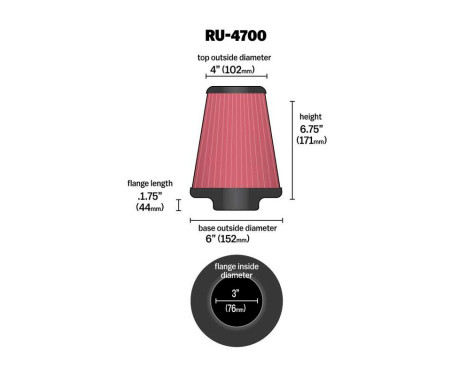 K&N replacement filter Conical 76mm connection 171mm high (RU-4700) K&N, Image 2