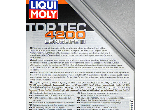 Motorolie Liqui Moly Top Tec 4200 5W30 C3 5L, afbeelding 2