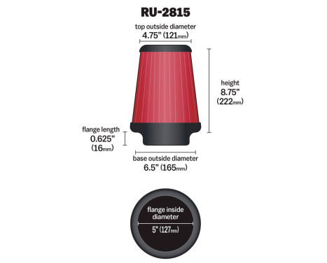 Filtre à air conique universel K & N connexion 127mm, hauteur 165 x 111 x 222mm (RU-2815), Image 2