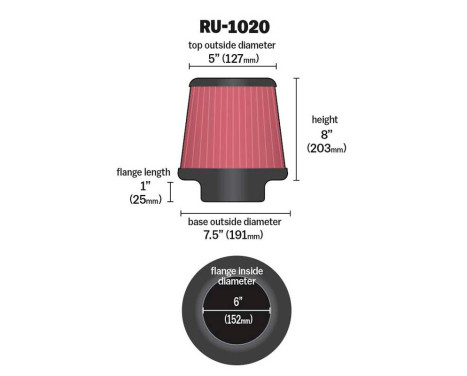 Filtre Conique Universel K & N avec Connexion 152mm, Bas 190mm, Haut 152mm, Hauteur 203mm (RU-1020), Image 2