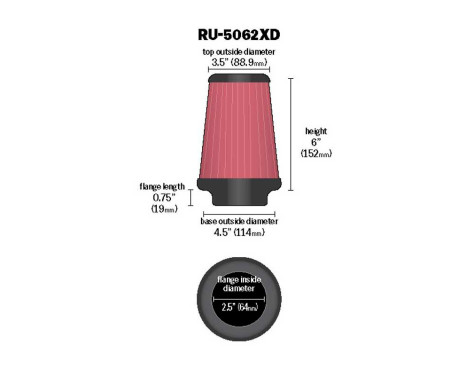 Filtre conique universel K & N avec raccord de 64 mm, fond de 114 mm, sommet de 89 mm, hauteur de 152 mm, Image 2