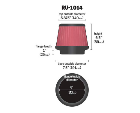 Filtre conique universel K & N avec raccordement de 152 mm, fond de 190 mm, plateau de 149 mm, hauteur de 165 mm (RU, Image 2