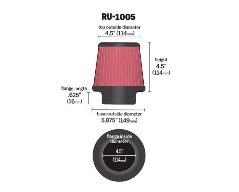 Filtre Conique Universel K & N, Connexion 114mm, Bas 149mm, Haut 114mm, Hauteur 114mm (RU-1005), Image 2