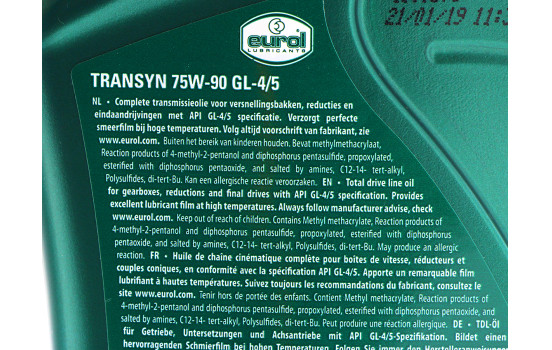 Huile de boîte de vitesses Eurol Transyn GL 4/5 75W-90 1L, Image 3