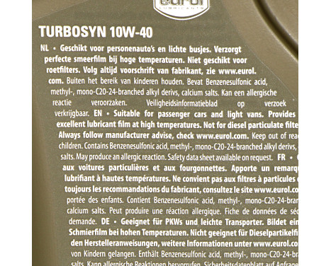 Huile moteur Eurol Turbosyn 10W40 A3/B4 1L, Image 5