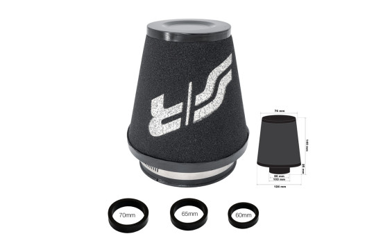 Filtro de aire de espuma universal Simoni Racing cónico 124/76 mm (incl. 3 anillos adaptadores)