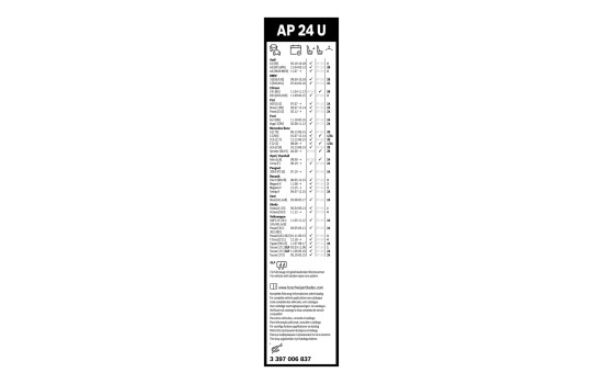 Bosch Aerotwin AP24U torkarblad - Längd: 600 mm - enkelt torkarblad fram, bild 4