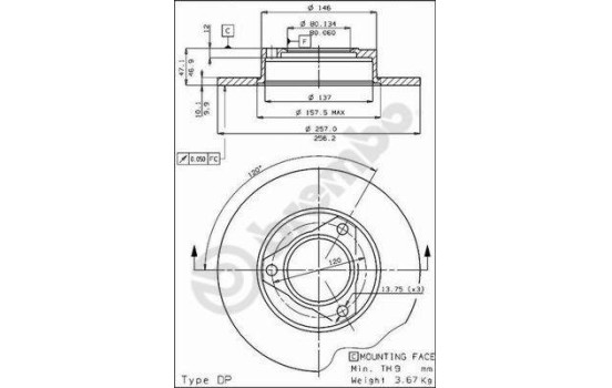 Disque de frein 08.1401.30 Brembo, Image 2