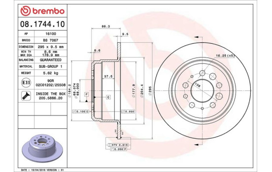 Disque de frein 08.1744.10 Brembo, Image 4