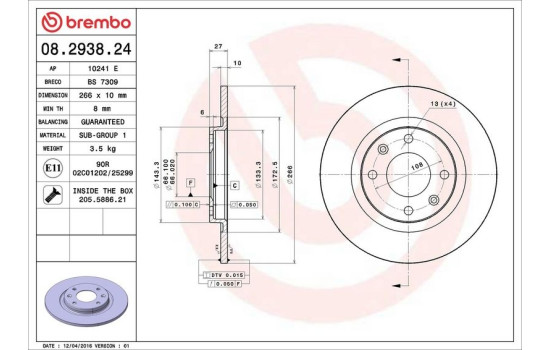 Disque de frein 08.2938.24 Brembo, Image 4