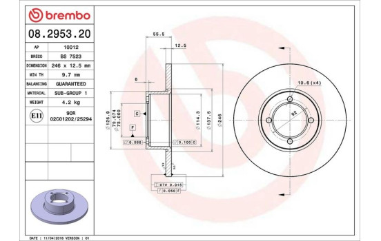 Disque de frein 08.2953.20 Brembo, Image 4