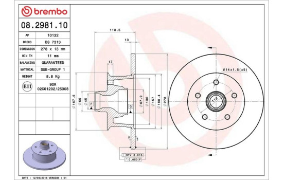 Disque de frein 08.2981.10 Brembo, Image 3