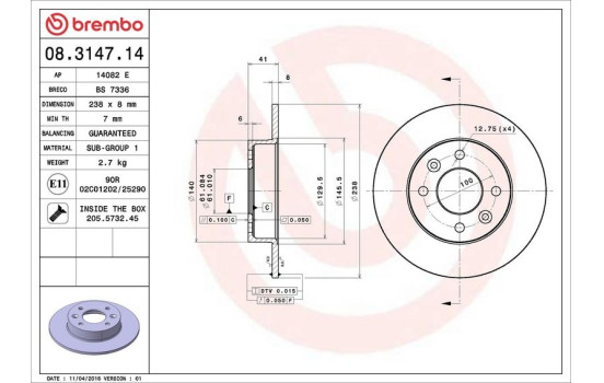 Disque de frein 08.3147.14 Brembo, Image 4
