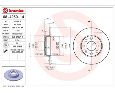 Disque de frein 08.4250.14 Brembo, Image 3