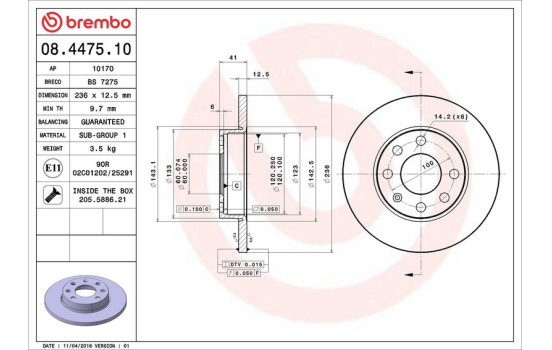 Disque de frein 08.4475.10 Brembo, Image 4