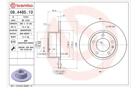 Disque de frein 08.4485.10 Brembo, Image 4