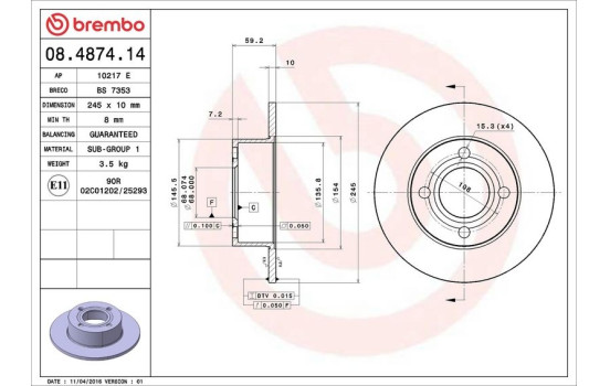 Disque de frein 08.4874.14 Brembo, Image 3