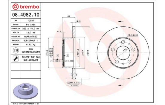 Disque de frein 08.4982.10 Brembo, Image 4