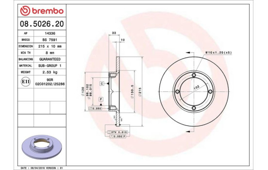 Disque de frein 08.5026.20 Brembo, Image 3