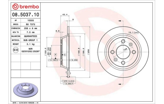 Disque de frein 08.5037.10 Brembo, Image 4