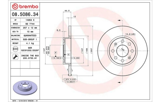 Disque de frein 08.5086.34 Brembo, Image 3