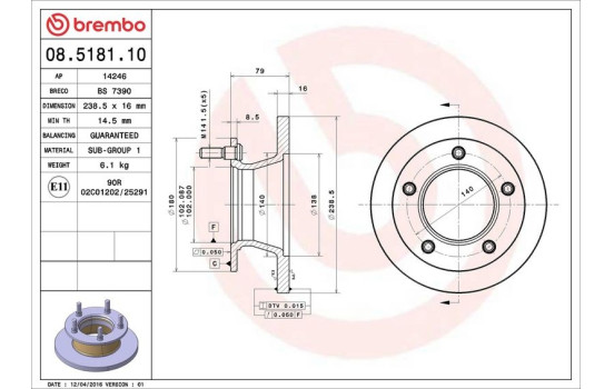 Disque de frein 08.5181.10 Brembo, Image 3