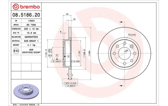 Disque de frein 08.5186.20 Brembo, Image 4