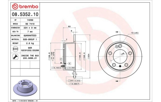 Disque de frein 08.5352.10 Brembo, Image 4