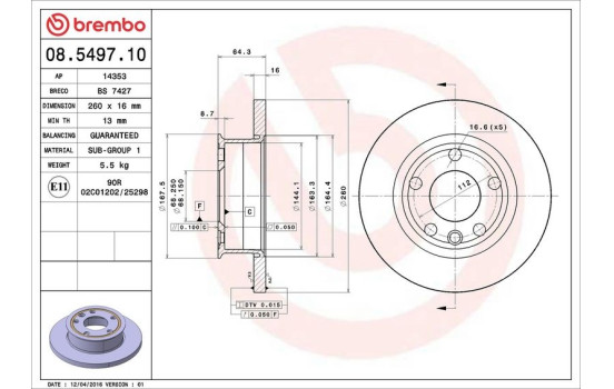 Disque de frein 08.5497.10 Brembo, Image 4